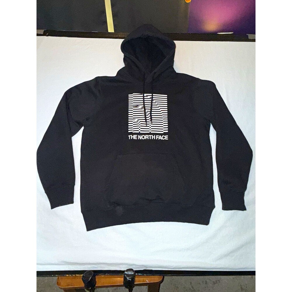 The North Face Fleece Pullover Hoodie Black Graphic Logo Pockets Size L